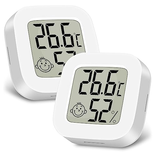 Ainiv 2 Stück Mini LCD Thermometer, Digital Thermometer Innen, Hygrometer Innen, Kabelloses, Luftfeuchtigkeit Meter für Babyzimmer Wohnzimmer Büro Gewächshaus (Weiß) von Ainiv