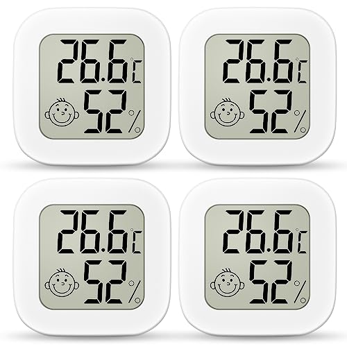 Ainiv 4 Stück Mini LCD Thermometer, Digital Thermometer Innen, Hygrometer Innen, Kabelloses, Luftfeuchtigkeit Meter für Babyzimmer Wohnzimmer Büro Gewächshaus (Weiß) von Ainiv