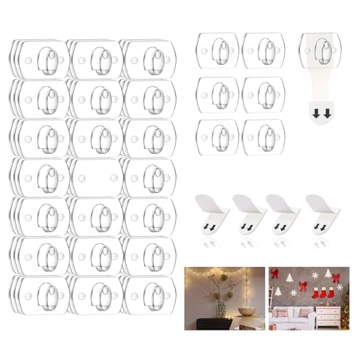 Ainiv 3er-Packs Mini Dekorationsclips, 60 Transparente Clips und 60 Streifen, Transparent Hängeklammern für Dekoration und Lichterketten, Multifunktionale Selbstklebende Haken für Draußen und Drinnen von Ainiv