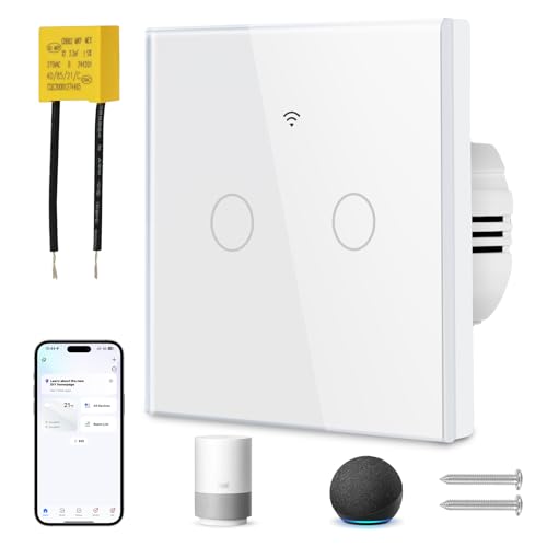 Ainiv Smart WiFi Lichtschalter 2 Fach 2.4GHz Alexa Google Home Unterstützung Tuya APP Sprachsteuerung Gehärtetem Glas Touch Rahmen WandSchalter Unterputz Weiß Ainiv Smart WiFi Lichtschalter 2 Fach 2.4GHz Alexa Google Home Unterstützung Tuya APP Sprachsteuerung Gehärtetem Glas Touch Rahmen WandSchalter Unterputz Weiß von Ainiv