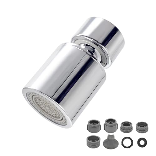 Schwenkbarer Wasserhahn-Luftsprudler, 360 Grad drehbar, Küchenspüle, Wasserhahnkopf, Ersatz, 2-Funktions-Durchfluss-Wasserhahndüse, weicher Strahl/starker Sprüher, 22 mm Innengewinde (Silber) von Ainkou