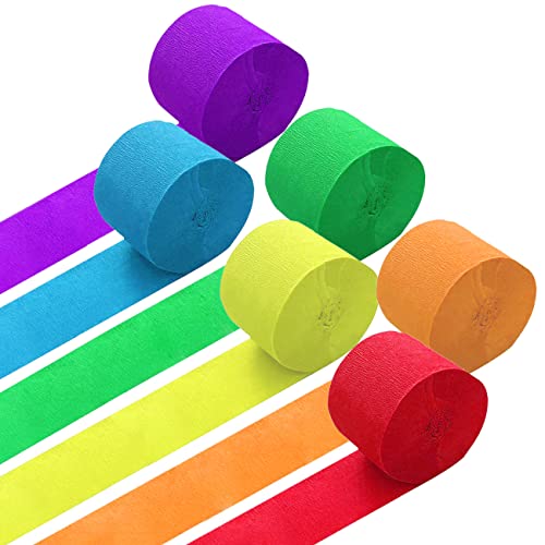 Ainmto 6 Rollen Krepppapier Bunt, Kreppbänder Regenbogen, Krepppapier Luftschlangen Karneval Dekoration(4.5 cm x 25 m) von Ainmto