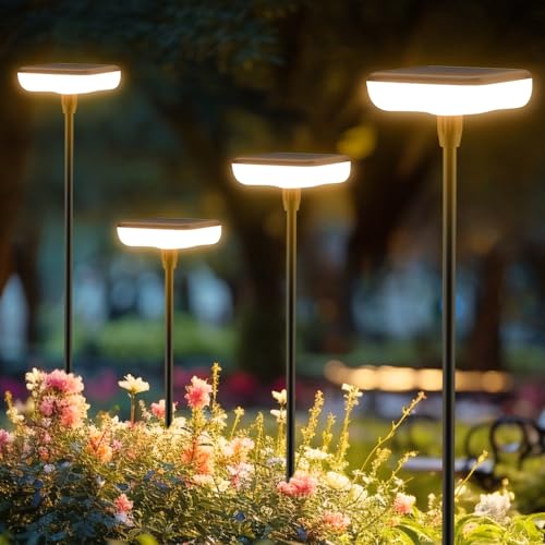 Ainostone Solarlampen für Außen Garten 4 Stück LED Solarleuchten Warmweiß 1000mAh Solar Gartenleuchten Wackeln im Wind Extra Hell 34 Lumen Auto Ein/Aus IP65 Wasserdicht für Beet Blumen Terrasse Balkon von Ainostone