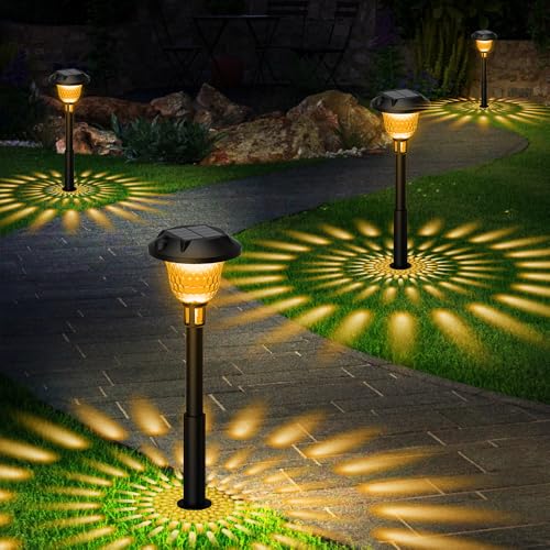 Ainostone Solarlampen für Außen Garten 4 Stück Solarleuchten mit 2 Farbemodi Warmweiß + RGB Muster IP65 Wasserdicht Auto Ein/Aus LED Gartenleuchten für Neujahr Balkon Terrasse Weg Gehweg Rasen Deko von Ainostone