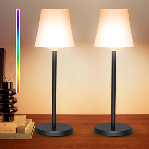 Ainostone 2 Stück Tischlampe Kabellos Akku Touch LED Tishcleuchte mit USB-C Wiederaufladbar 3 Farbtemperaturen+RGB Stufenlos Dimmbar IP54 Wasserdicht für Esszimmer Schlafzimmer Outdoor Camping Party von Ainostone