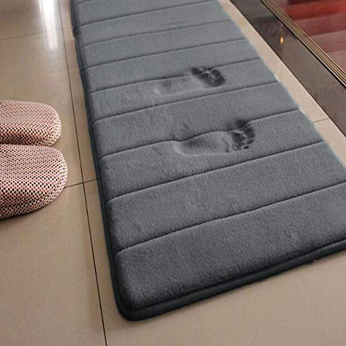 ainstsk lang Memory Foam Badvorleger, 49,8 x 160 cm Mikrofaser rutschfeste saugfähig schnell trocknend Badezimmer Teppich Teppich, Wasser saugfähig, Silberfarben und Grau, 50cm x 160cm von Ainstsk