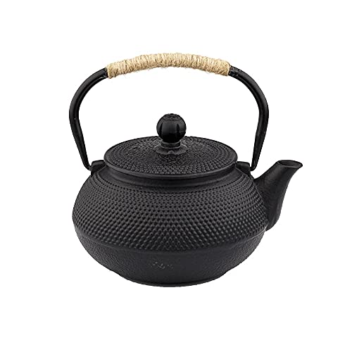 Handgefertigte schwarze Gusseisen-Teekanne mit Edelstahl-Teesieb – sicher auf dem Herd, emaillierte Innenseite – Eisendeckel, 800 ml von Aintap