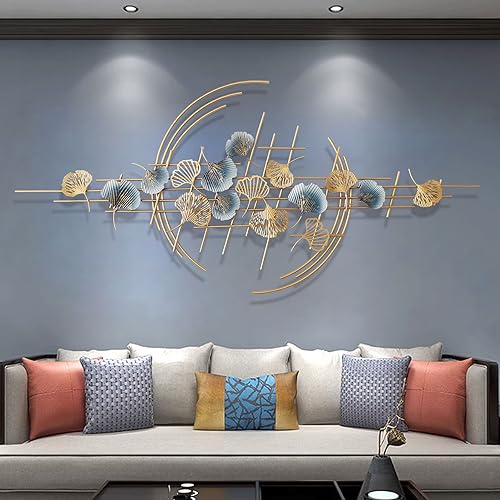 Ainydie 3D Metall Ginkgo Blätter Wanddeko, Kreative Moderne Handgefertigte Metall Wandkunst, Wandskulpturen für Zuhause Wohnzimmer Schlafzimmer Wandverzierung,150x69cm von Ainydie