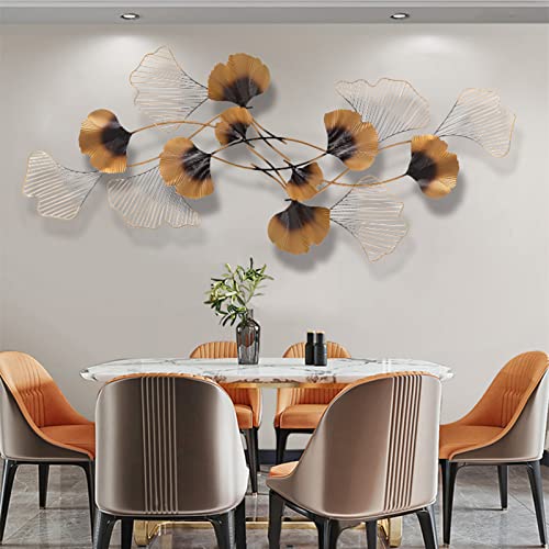 Ainydie Modernes Metall Ginkgo Blätter Wandkunst, Metall Wanddeko Wanddekoration Wandschmuck, Hängende Wandskulptur für Wohnzimmer Schlafzimmer Büro Hintergrund Wand,170x65cm von Ainydie