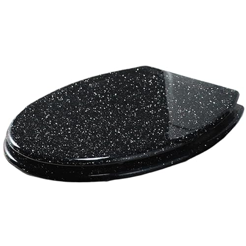 Aioneer Glitzernder Toilettensitz, Langsam Schließender Runder Toilettendeckel Mit Abdeckung, Glitzernder Universeller Toilettensitz Aus Harz Mit Leiser Schließung-Black Star-Slow lowering von Aioneer