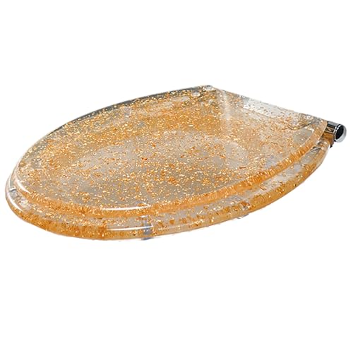 Aioneer Glitzernder Toilettensitz, Langsam Schließender Runder Toilettendeckel Mit Abdeckung, Glitzernder Universeller Toilettensitz Aus Harz Mit Leiser Schließung-Gold Foil-Slow lowering von Aioneer
