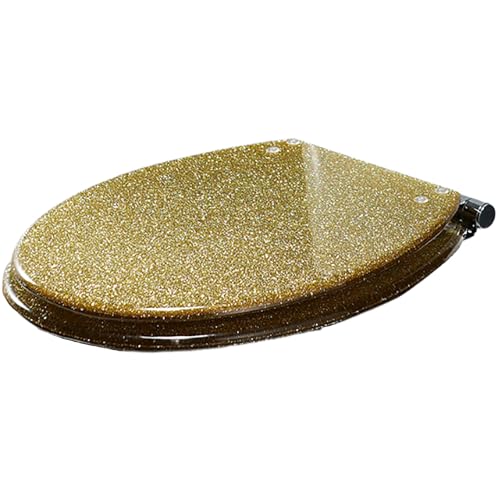 Aioneer Glitzernder Toilettensitz, Langsam Schließender Runder Toilettendeckel Mit Abdeckung, Glitzernder Universeller Toilettensitz Aus Harz Mit Leiser Schließung-Gold Star Light-Lock down von Aioneer