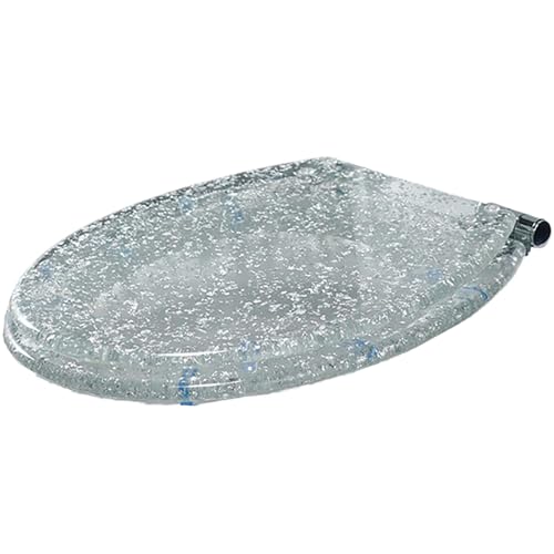 Aioneer Glitzernder Toilettensitz, Langsam Schließender Runder Toilettendeckel Mit Abdeckung, Glitzernder Universeller Toilettensitz Aus Harz Mit Leiser Schließung-Silver Foil-Slow lowering von Aioneer