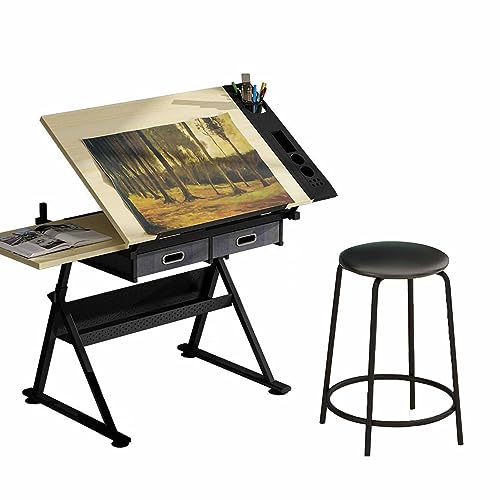 Aioneer Höhenverstellbarer Zeichentisch, Zeichentisch, Künstler-Zeichentisch mit neigbarer Tischplatte, Kunst- und Basteltisch zum Lesen von Kunstwerken, Grafikdesign von Aioneer