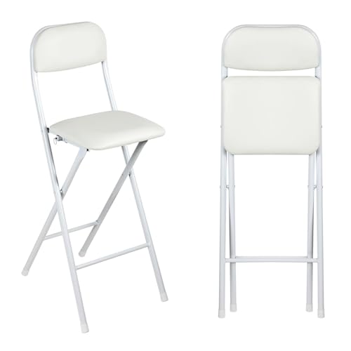 Aioneer Hoher, Gepolsterter Klapphocker Mit Rückenlehne – 65 cm Barstuhl Mit Fußstütze Für Küche, Büro, Geschäft – Stilvolle, Schwarze, Tragbare Sitzlösung-White-70cm/28in von Aioneer