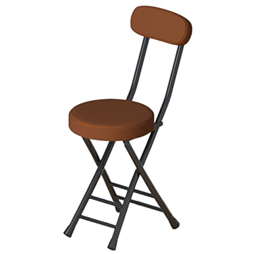 Aioneer Klapphocker Mit Pu-Polsterung Und Rückenlehne, Zusammenklappbar, Gepolstert, Runder Hocker, Tragbarer, Faltbarer Küchenstuhl Für Schreibtisch, Büro, Frisiertisch-Brown von Aioneer
