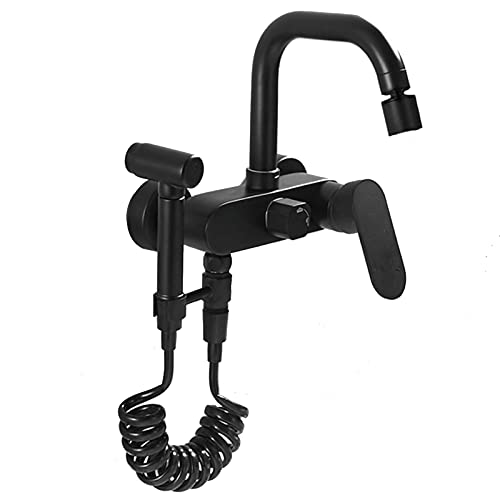 Aioneer Wandmontierter Küchenarmatur mit Spritzpistole, 360° drehbarer Küchenspüle-Wasserhahn mit Doppelfunktionssprüher, Messing-Einhebelmischer für heißes und kaltes Wasser, Schwarz Aioneer Wandmontierter Küchenarmatur mit Spritzpistole, 360° drehbarer Küchenspüle-Wasserhahn mit Doppelfunktionssprüher, Messing-Einhebelmischer für heißes und kaltes Wasser, Schwarz von Aioneer