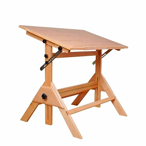 Aioneer Zeichentisch aus massivem Holz, Schreibtisch, Studioschreibtisch, Kunsthandwerkstisch mit Verstellbarer Höhe und neigbarer Tischplatte für Kunstwerke, Grafikdesign, Lesen von Aioneer
