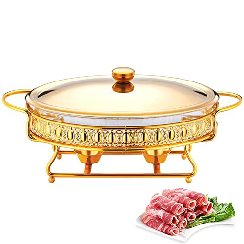 Buffetwärmer-Set – rundes Edelstahl-Chafing-Dish-Set für Buffets/Hochzeitsfeiern, für Wasserpfanne, Brennstoffhalter, Deckel und Lebensmittelpfanne (Gold, 2 l) von Aioneer