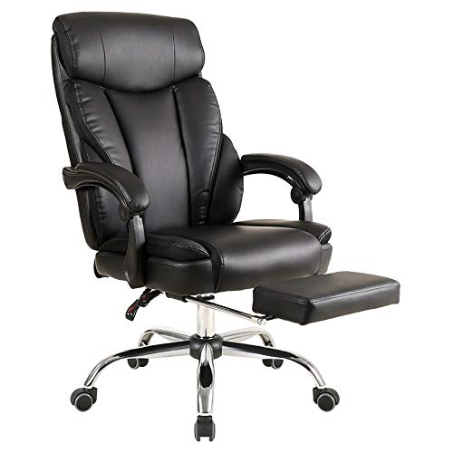 Ergonomischer Bürostuhl Mit Hoher Rückenlehne – Verstellbarer Schreibtischstuhl Aus Leder Mit Fußstütze Und Armlehnen, Dicker Polsterung Und Wippfunktion Für Ultimativen -A von Aioneer
