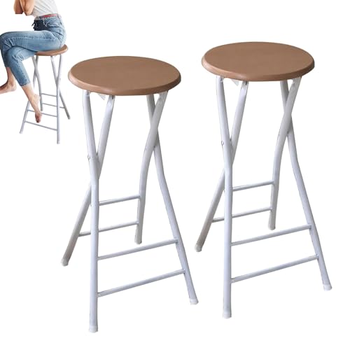 Faltbarer Runder Barhocker Ohne Rückenlehne, Tragbarer Küchenhocker Mit Fußstütze, Höhenverstellbar 60/70/80 cm, Farbe Schwarz, Leichter Klappstuhl Für Den Heim- Und Barg-Natural 2pcs-80cm/32inch von Aioneer