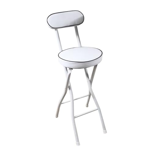 Hoher, Klappbarer Barhocker Mit Bequemer, Gepolsterter Sitzlehne Und Fußstütze – Tragbarer Frühstücksstuhl Aus Metall, Stabil Und Langlebig, 100 Kg Tragkraft, Für Spielzi-White-70cm von Aioneer