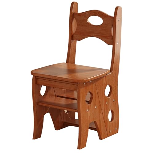 Klappbare Trittleiter Aus Massivholz Mit 4 Ebenen, Umwandelbarer Multifunktionaler 3-In-1-Leiterstuhl Aus Holz, Ausstellungsleiter Und Lagerregal Für Die Bibliothek-B-47.5x35x88CM von Aioneer