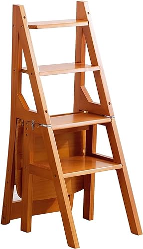 Klappbarer Bibliotheksleiterstuhl Aus Massivholz - 4-Stufige Doppelzweck-Trittleiter Zum Klettern Und Als Ausstellungsständer - Klappbarer Tritthocker-Blumenständer-A von Aioneer