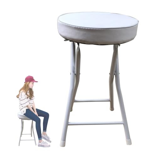 Klappbarer Küchenhocker Aus Metall Mit Rückenlehne, Gepolsterter Sitzfläche Und Fußstütze, 50,8 cm Hoch, Rund, Klappbarer Barstuhl Für Erwachsene, Trägt Bis Zu 120 Kg, Sc-White-50cm/20in Klappbarer Küchenhocker Aus Metall Mit Rückenlehne, Gepolsterter Sitzfläche Und Fußstütze, 50,8 cm Hoch, Rund, Klappbarer Barstuhl Für Erwachsene, Trägt Bis Zu 120 Kg, Sc-White-50cm/20in von Aioneer