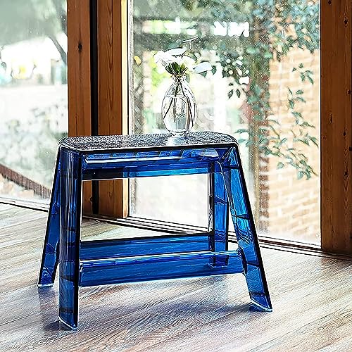 Klappbarer Tritthocker Aus Acryl Für Erwachsene, Tragbarer 1-Stufen-Kleinstuhl Für Den Innen- Und Außenbereich, Transparente Blaue Trittleiter Für Küche, Bibliothek Und M-Blue-39.2 * 39 * 29.4cm von Aioneer