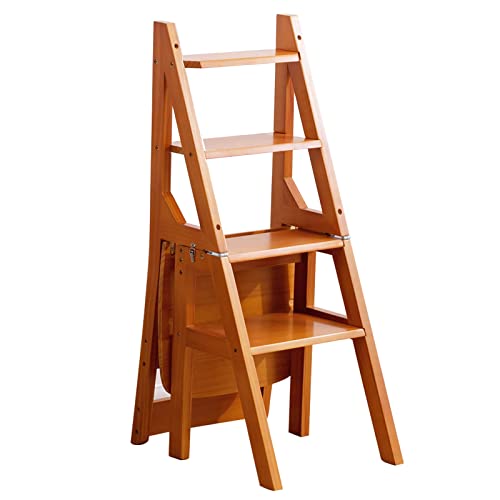 Klappbarer Tritthocker Aus Holz, Tragbarer Leiterstuhl, Hocker, Multifunktionaler Trittleiter/Treppenstuhl Für Die Heimbibliothek, 4 Stufen, Klappbarer Tritthocker-Brown-46x35x90CM von Aioneer