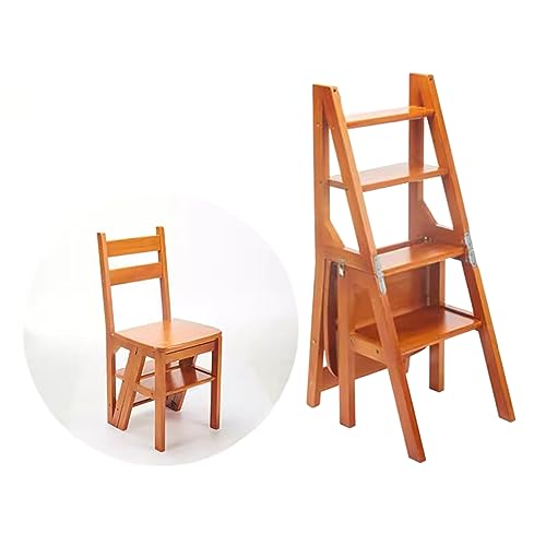 Klappbarer Tritthocker Mit Leiterfunktion, 4-Stufiger Leiterstuhl Aus Holz, Robuster Klapptritthocker, Haushaltshocker Für Den Heimgebrauch, Trägt Bis Zu 150 Kg-Light Walnut von Aioneer