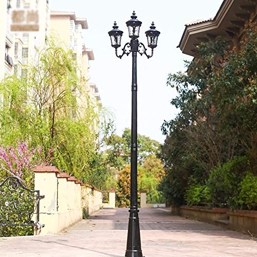 Laternenpfahlleuchten Für Den Außenbereich, 3-Flammig, Traditionelle Viktorianische Rasenpfahllampe, Straßenlaterne Mit Hohem Mast, E27, Aluminium-Druckgussglas, Wasserdi-Black-H:2.2M von Aioneer