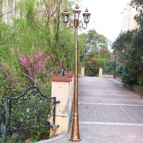 Laternenpfahlleuchten Für Den Außenbereich, 3-Flammig, Traditionelle Viktorianische Rasenpfahllampe, Straßenlaterne Mit Hohem Mast, E27, Aluminium-Druckgussglas, Wasserdi-Bronze-H:2.2M von Aioneer