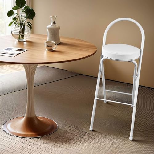 Moderner, Klappbarer Barhocker Mit Rückenlehne, Gepolsterter Sitz Aus Pu-Leder, Höhenverstellbar 65–75 cm, Stilvoller Küchen- Und Esszimmerstuhl Für Büro Und Wohnzimmer-Blanc-75cm von Aioneer
