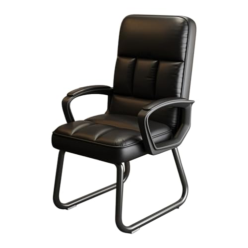 Silberner Bürostuhl Aus Leder, Ohne Rollen, Bequem Gepolsterte Armlehnen, Stationärer Gästestuhl Für Empfang, Konferenzraum, Lobby, Home Office, Schlafzimmer, Ergonomisch-Black-One Size von Aioneer