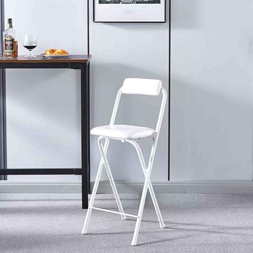 Tragbarer, Klappbarer Barhocker Mit Rückenlehne, Bequemer, Runder, Gepolsterter Stuhl Für Küche Und Spielzimmer, Kompaktes Und Zusammenklappbares Design, Schwarz, 50 Cm-Bianco-60cm/24in von Aioneer