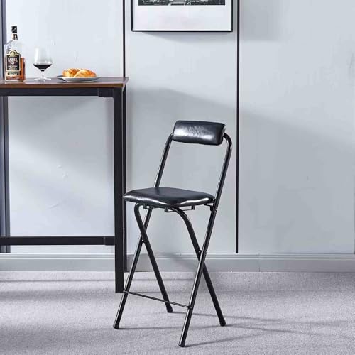 Tragbarer, Klappbarer Barhocker Mit Rückenlehne, Bequemer, Runder, Gepolsterter Stuhl Für Küche Und Spielzimmer, Kompaktes Und Zusammenklappbares Design, Schwarz, 50 Cm-Nero-50cm/20in von Aioneer