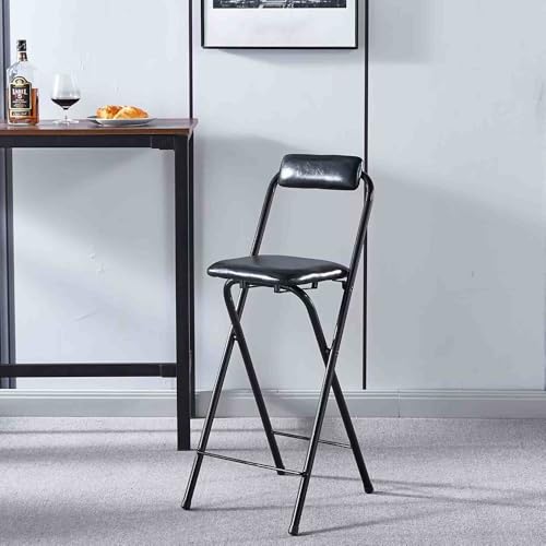Tragbarer, Klappbarer Barhocker Mit Rückenlehne, Bequemer, Runder, Gepolsterter Stuhl Für Küche Und Spielzimmer, Kompaktes Und Zusammenklappbares Design, Schwarz, 50 Cm-Nero-65cm/26in von Aioneer