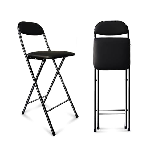 Tragbarer, Zusammenklappbarer Barhocker Mit Kissen, 28 Zoll, Hochstuhl, Gepolsterter, Zusammenklappbarer Küchenhocker Mit Rückenlehne Und Fußstütze Für Das Büro Im Wohnhe-Noir-65cm/26in von Aioneer