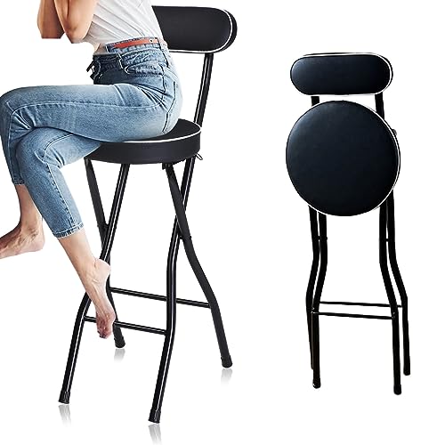 Tragbarer, Zusammenklappbarer Barhocker Mit Rückenlehne, 75 cm Gepolsterter Hochstuhl Für Erwachsene, Schwarzer Küchen-Frühstücksstuhl, Platzsparendes Design Für Den Eins-Noir-75cm/30in von Aioneer