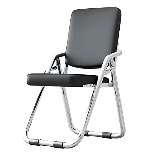 Tragbarer Klappstuhl Aus Metall Mit Gepolsterter Sitzfläche Aus Pu-Leder. Bequemer Esszimmerstuhl Mit Rückenlehne. Klapphocker Für Den Bürostuhl Und Konferenzraumstuhl.-Black-75cm von Aioneer