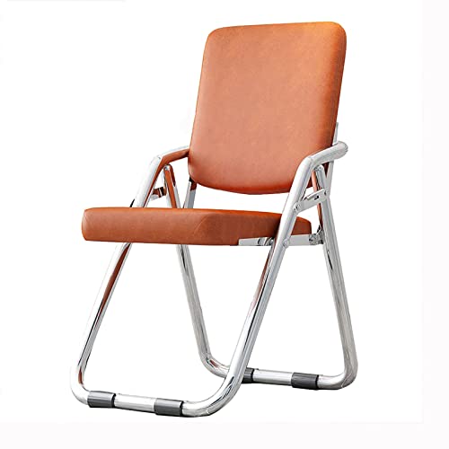 Tragbarer Klappstuhl Aus Metall Mit Gepolsterter Sitzfläche Aus Pu-Leder. Bequemer Esszimmerstuhl Mit Rückenlehne. Klapphocker Für Den Bürostuhl Und Konferenzraumstuhl.-Brown-75cm von Aioneer