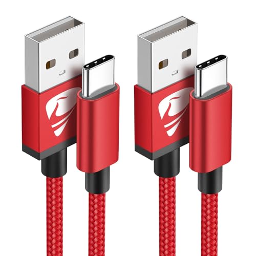 Aioneus USB C Kabel, USB C Ladekabel [2Stück 2m] USB auf USB C kabel Nylon Geflochten USB C Schnellladekabel für Samsung Galaxy S23 S22 S21 S10 S9 Note 20 10 A10e A20 A71 A52 A50, Huawei P60 P50(Rot) von Aioneus