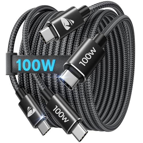 USB C auf USB C Kabel [2Stück 2M+2M] 100W/5A Schnellladekabel USB C auf USB C Kabel Nylon USBC auf USBC Ladekabel für iPhone 16 15 Pro Max, Samsung S24 S23 S22 S21, iPad Pro, MacBook Pro/Air, Pixel von Aioneus