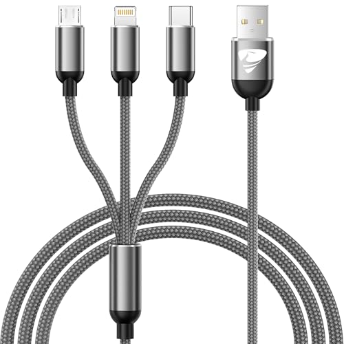Multi-Ladekabel, 3 in 1 Multi-Kabel USB Type-C 1,2 m Schnellladekabel Ladegerät Nylon geflochten Micro USB Typ C Lightning für Samsung iPhone Huawei Redmi OPPO Android LG PS5 von Aioneus