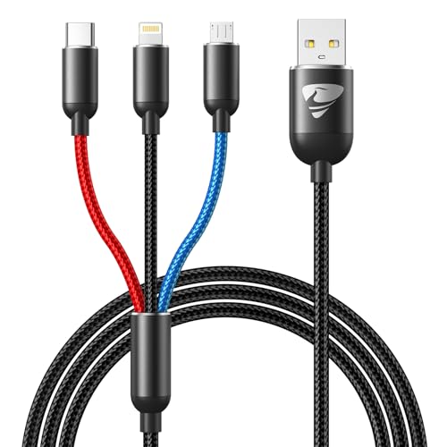 Multi USB Kabel, 3 in1 Universal Ladekabel 1.2M Schnell USB Ladekabel Mehrfach mit Micro USB Typ C Lightning Kabel für iPhone, Android Galaxy, Huawei,Oneplus,Sony, Oneplus, LG, HTC von Aioneus