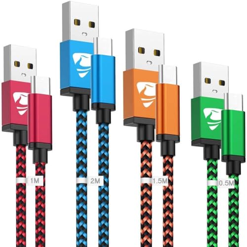 USB C Kabel, [4Stück 0.5M 1M 1.5M 2M] Ladekabel USB C Schnellladekabel Nylon USB Typ C Kabel Usbc Handy Ladekabel für Samsung Galaxy S20 Fe S22 S23 A54 5g, USB auf USB C Kabel für iPhone 15 16 Pro Max von Aioneus