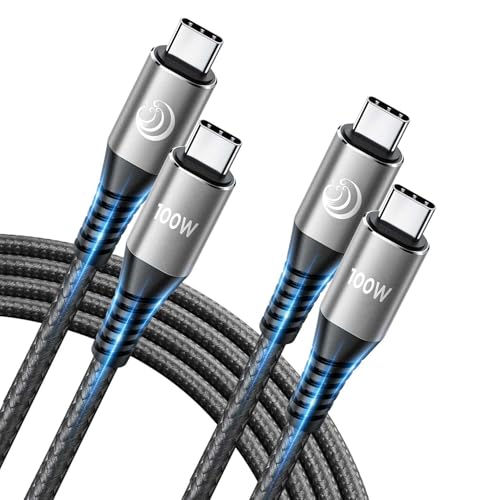USB C auf USB C Kabel [2Stück 2M+2M] 100W USB C Kabel PD 5A Schnellladekabel Nylon Geflochten USB Typ C Ladekabel für Samsung Galaxy S24 S23 S22,iPhone 16 15 Pro Max,iPad,MacBook Pro/Air,Pixel,Switch von Aioneus