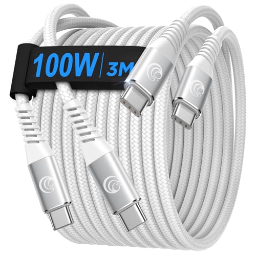 USB C auf USB C Kabel [ 2Stück 3M+3M ] 100W USB C Kabel Weiß PD Schnellladekabel Nylon USB Typ C Ladekabel für iPhone 16 Pro Max, iPhone 15, Samsung S24 S23 S22 S21,iPad, MacBook Pro/Air,Pixel,Switch von Aioneus